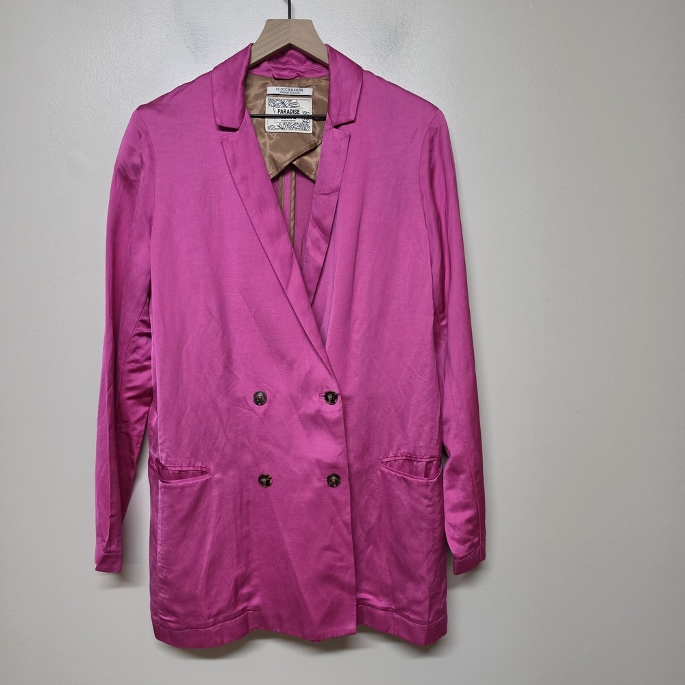 Scotch & Soda Paradise Social Pink Satin Blazer Jacket XL Double Breasted